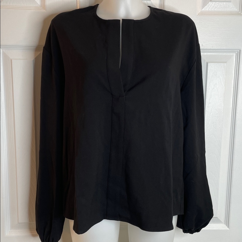 PROLOGUE BLACK LONG SLIGHT BALLOON STYLE SLEEVE V-NECK PULLOVER BLOUSE TOP SZ S